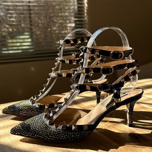 Valentino Rockstud Crystal Camo Kitten Heels Slingback Pump - Picture 2 of 13